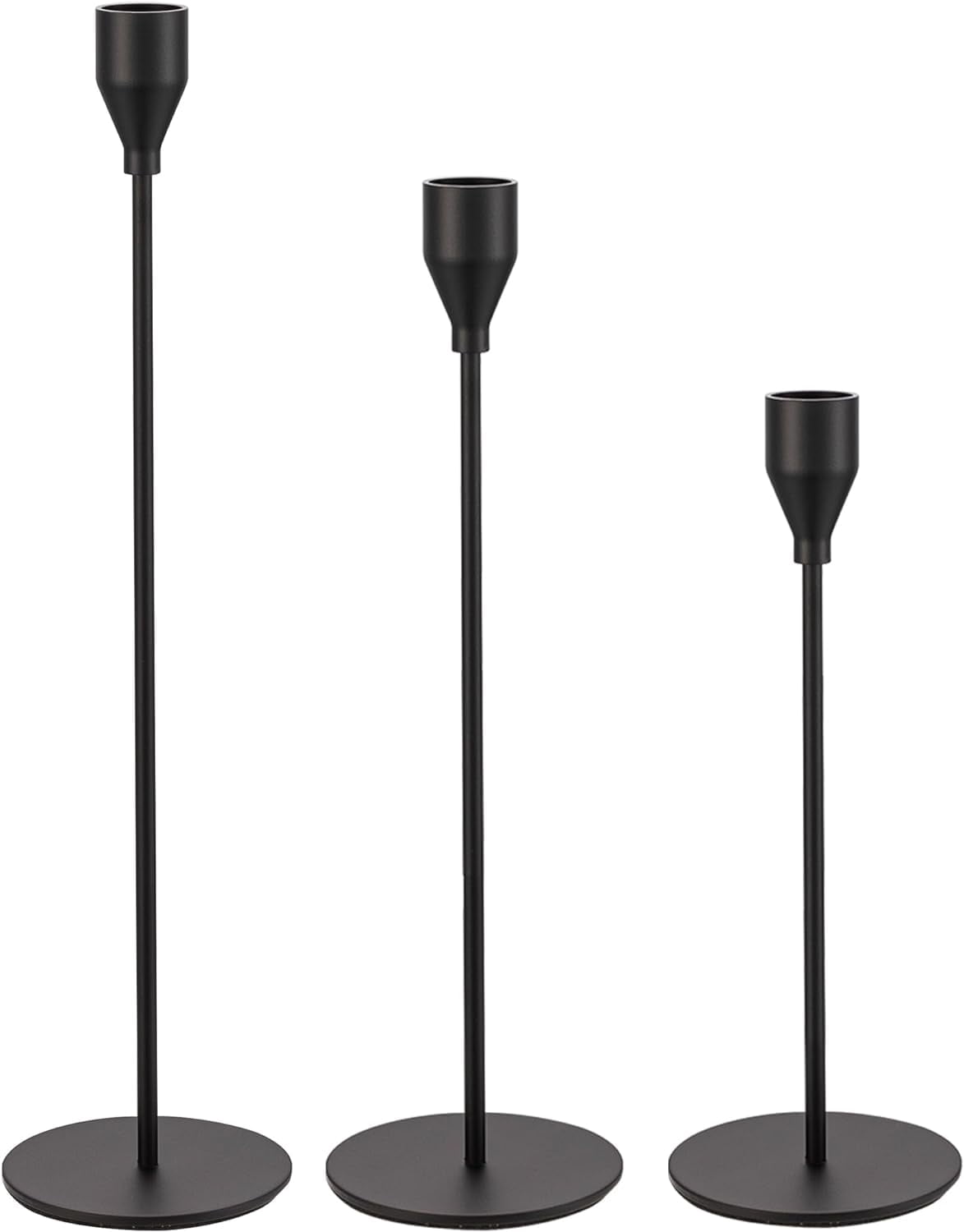 HBlife Set of 3 Matte Black Candle Holders for Taper Candles, Decorative Candlestick Holder for Wedding, Dinning, Party, Fits 3/4 inch Thick Candle&Led Candles