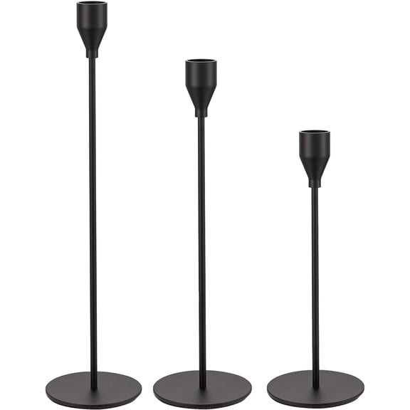 HBlife Set of 3 Matte Black Candle Holders for Taper Candles, Decorative Candlestick Holder for Wedding, Dinning, Party, Fits 3/4 inch Thick Candle&Led Candles