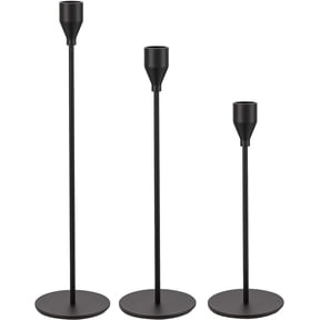 HBlife Set of 3 Matte Black Candle Holders for Taper Candles, Decorative Candlestick Holder for Wedding, Dinning, Party, Fits 3/4 inch Thick Candle&Led Candles