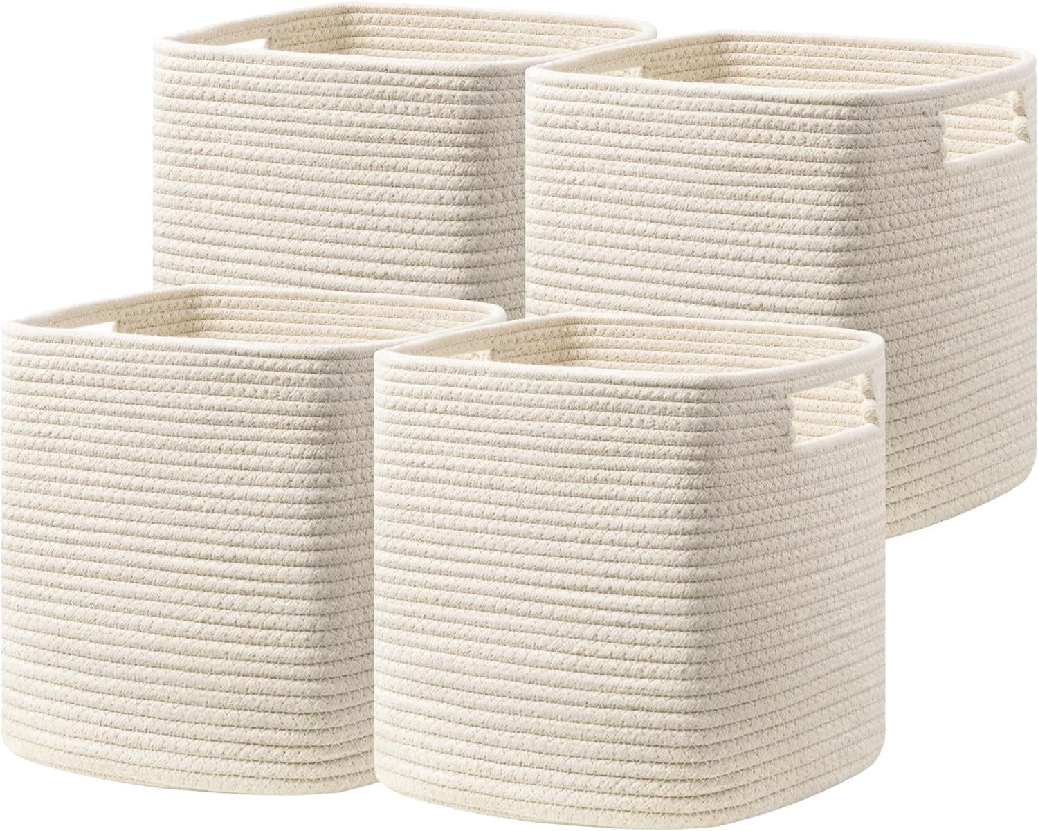 HBlife Set of 4 Storage Cubes-11 X 10.5 X 10.5 In, Cotton Rope Basket with Handles,Beige