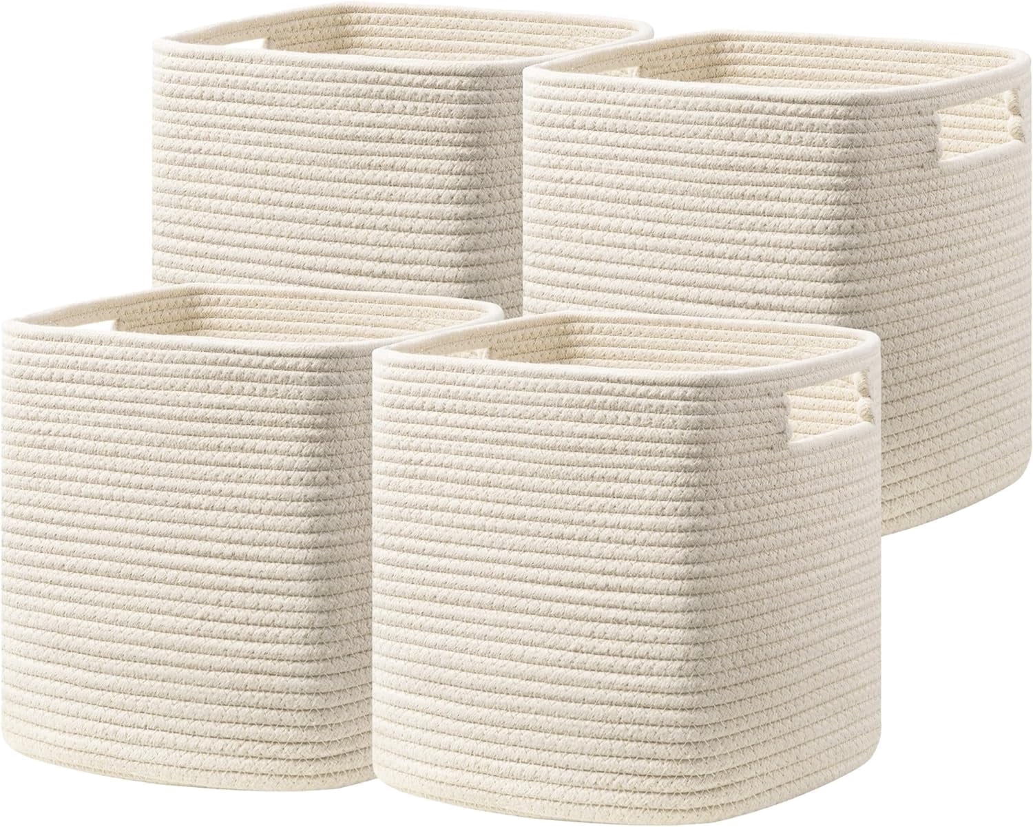 HBlife Set of 4 Storage Cubes-13 X 13 X 13 In, Cotton Rope Basket with Handles,Beige
