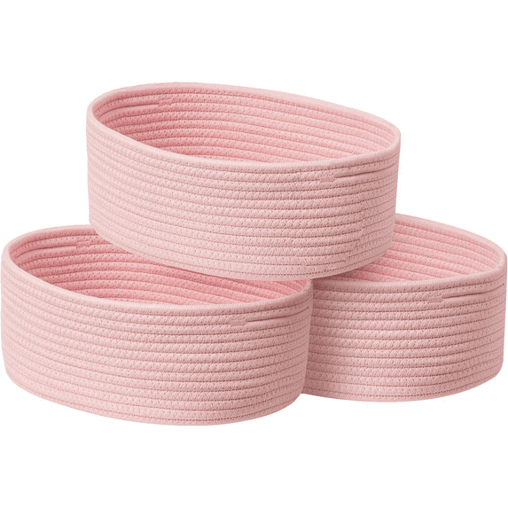 HBlife Storage Baskets Woven Technique Natural Cotton Storage Baskets, Handles, Set of 3