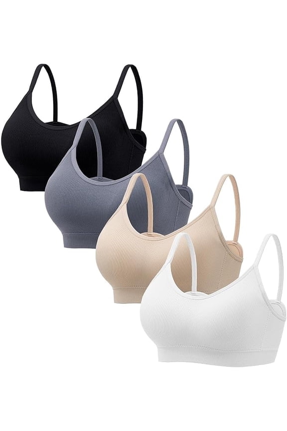 Sports Cami Bras Pack for Women - Basic V-Neck Padded Seamless Bras with No Underwire