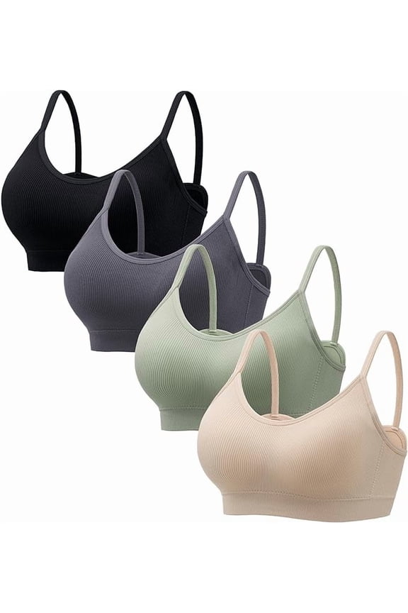 Sports Cami Bras Pack for Women - Basic V-Neck Padded Seamless Bras with No Underwire