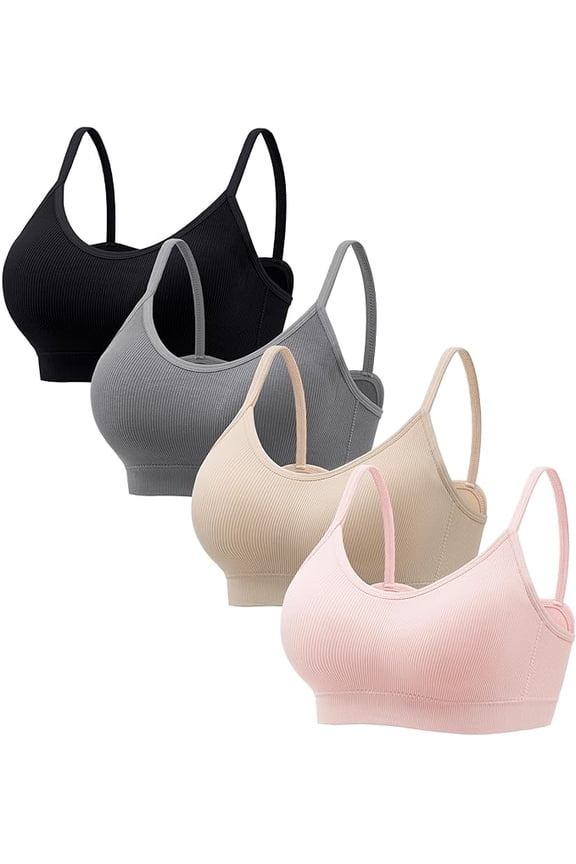Sports Cami Bras Pack for Women - Basic V-Neck Padded Seamless Bras with No Underwire