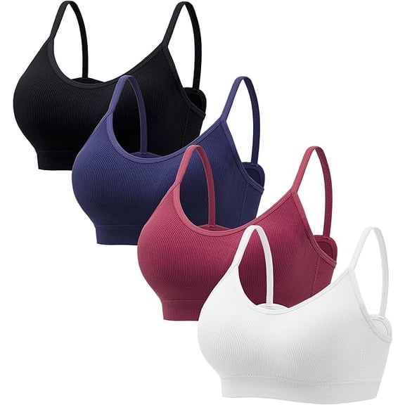 HBlife Sports Cami Bras Pack for Women - Basic V-Neck Padded Seamless Bras with No Underwire