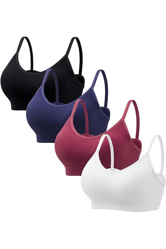 Sports Cami Bras Pack for Women - Basic V-Neck Padded Seamless Bras with No Underwire