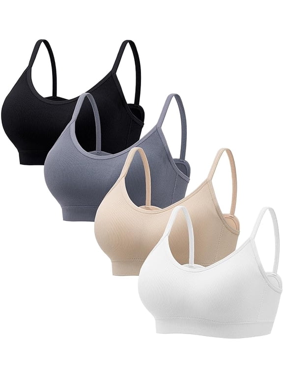 Sports Cami Bras Pack for Women - Basic V-Neck Padded Seamless Bras with No Underwire