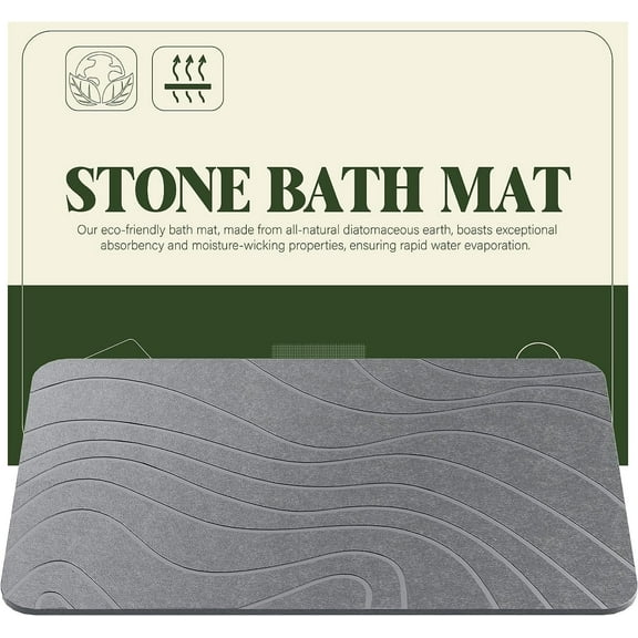 HBlife Stone Bath Mat, Diatomaceous Earth Bath Mat Bathmat, Non Slip Super Absorbent Quick Drying Diatomite Stone Bath Shower Mat for Bathroom, 23" x 15", Gray