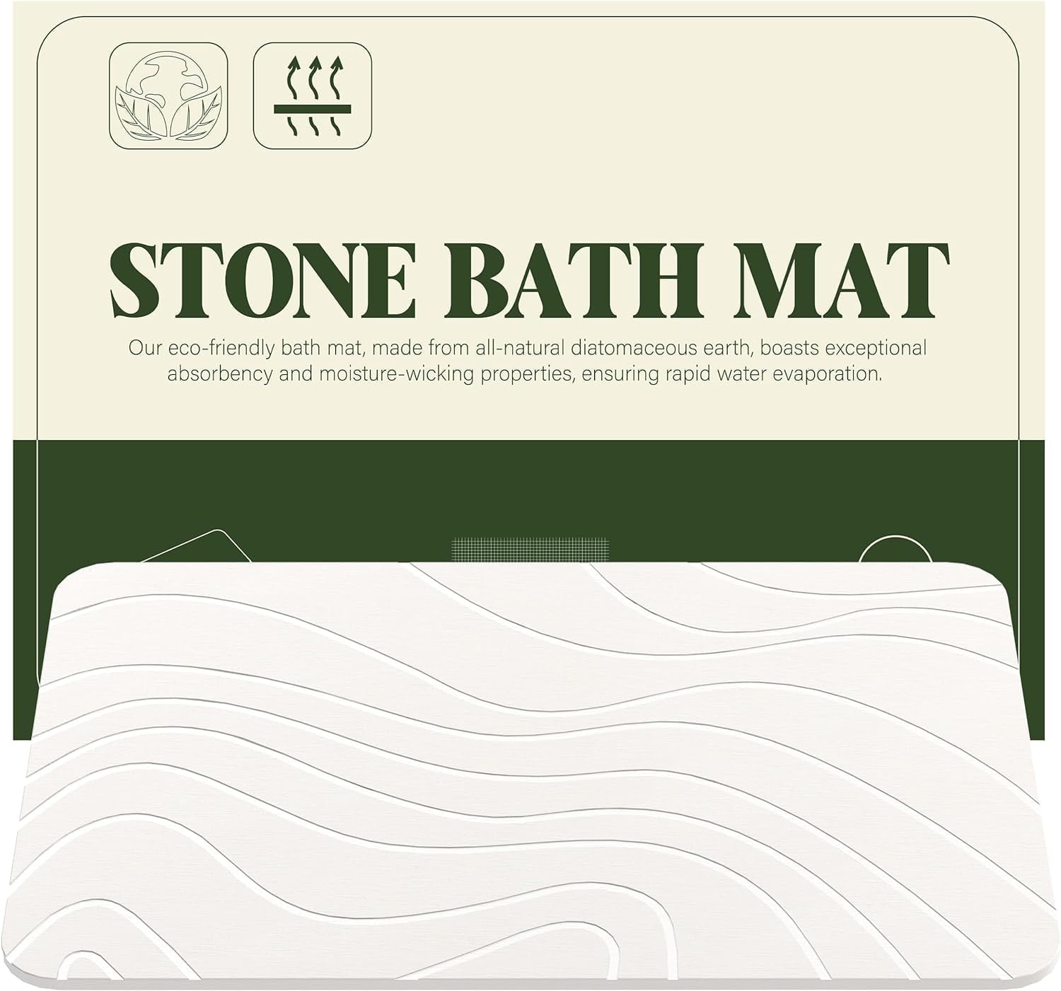 HBlife Stone Bath Mat, Diatomaceous Earth Bath Mat Bathmat, Non Slip Super Absorbent Quick Drying Diatomite Stone Bath Shower Mat for Bathroom, 23" x 15", White