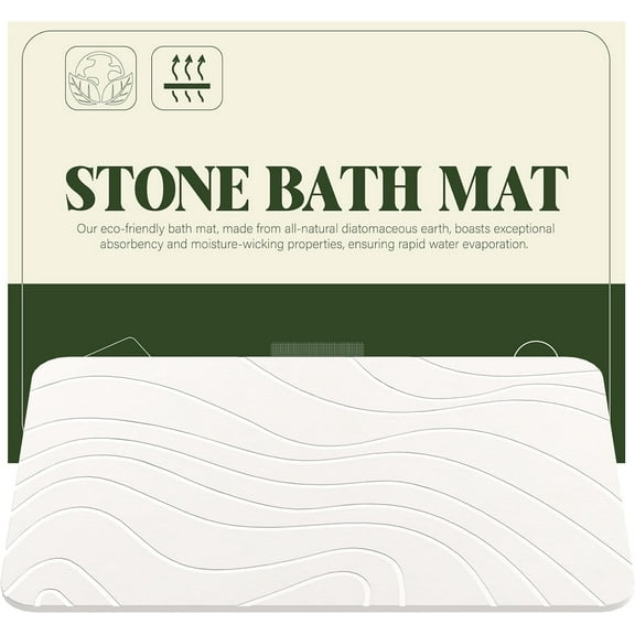 HBlife Stone Bath Mat, Diatomaceous Earth Bath Mat Bathmat, Non Slip Super Absorbent Quick Drying Diatomite Stone Bath Shower Mat for Bathroom, 23" x 15", White
