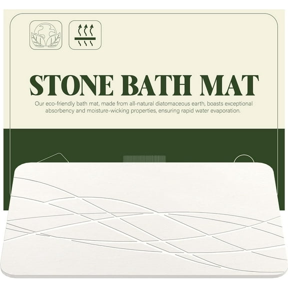 HBlife Stone Bath Mat, Diatomaceous Earth Bath Mat Bathmat, Non Slip Super Absorbent Quick Drying Diatomite Stone Bath Shower Mat for Bathroom, 23" x 15", White