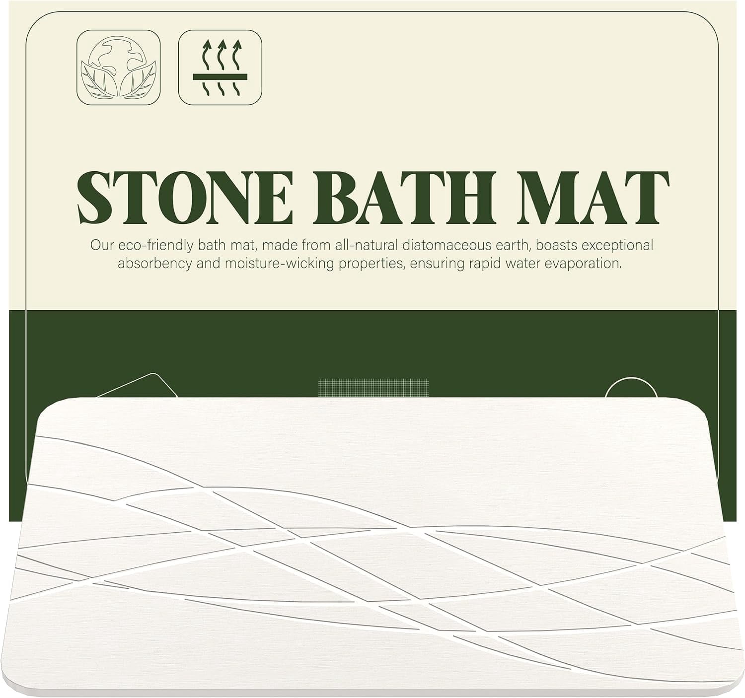 HBlife Stone Bath Mat, Diatomaceous Earth Bath Mat Bathmat, Non Slip Super Absorbent Quick Drying Diatomite Stone Bath Shower Mat for Bathroom, 23" x 15", White