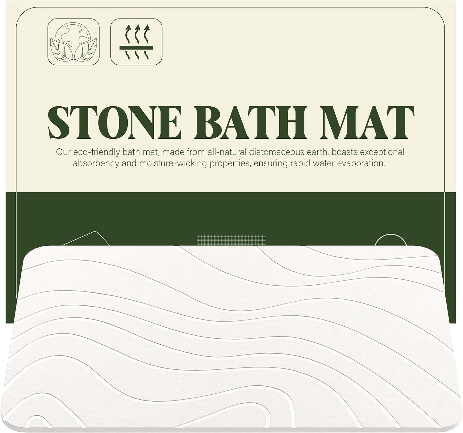 HBlife Stone Bath Mat, Diatomaceous Earth Bath Mat Bathmat, Non Slip Super Absorbent Quick Drying Diatomite Stone Bath Shower Mat for Bathroom, 23" x 15", White