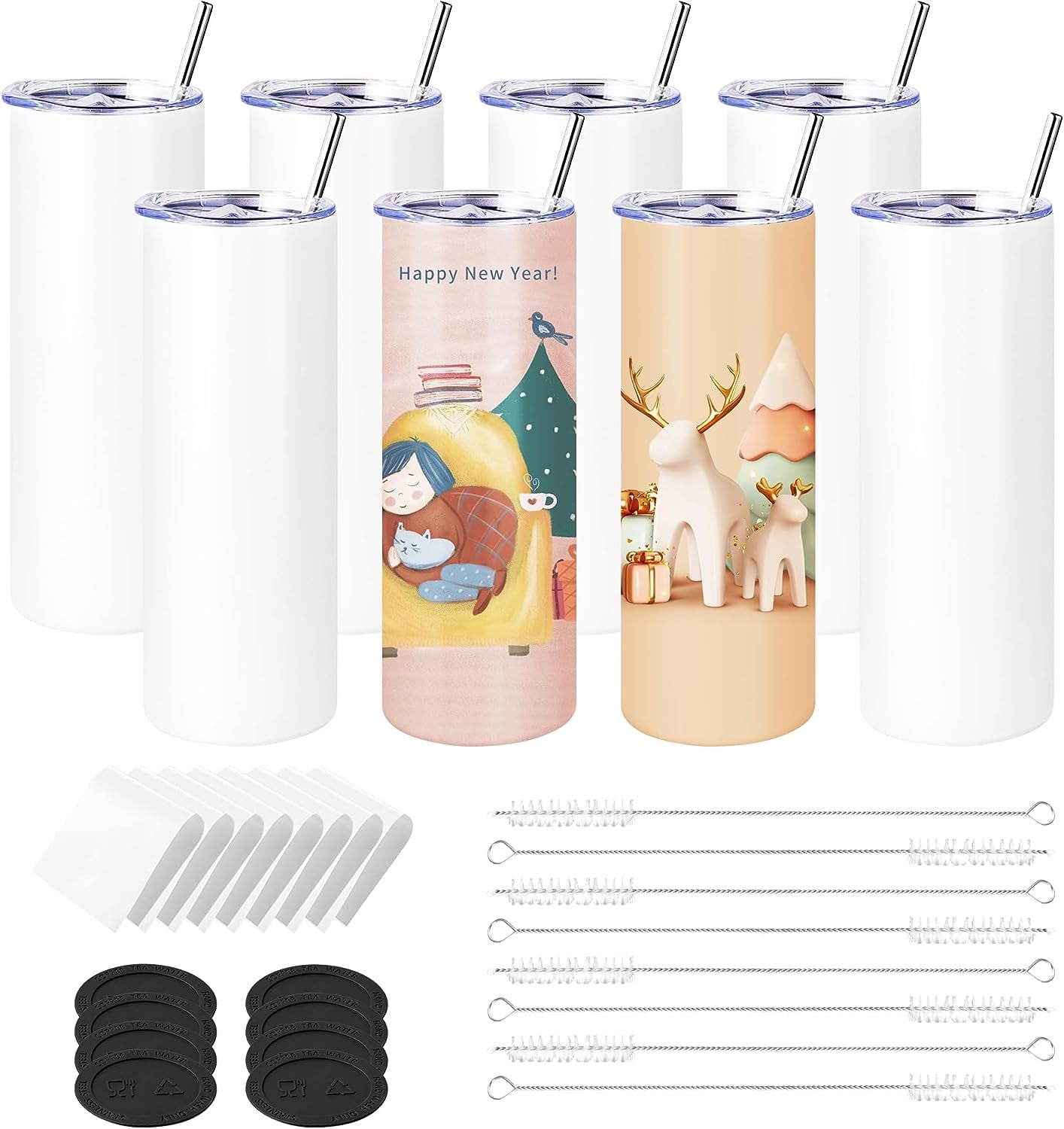 Sublimation life 20 oz sublimation tumbler skinny straight, 5 Pack skinny  tumblers with lids and straws, Double Wall 304 Stainless Steel sublimation  cups blank with Cleaning brush, Polymer Coating 