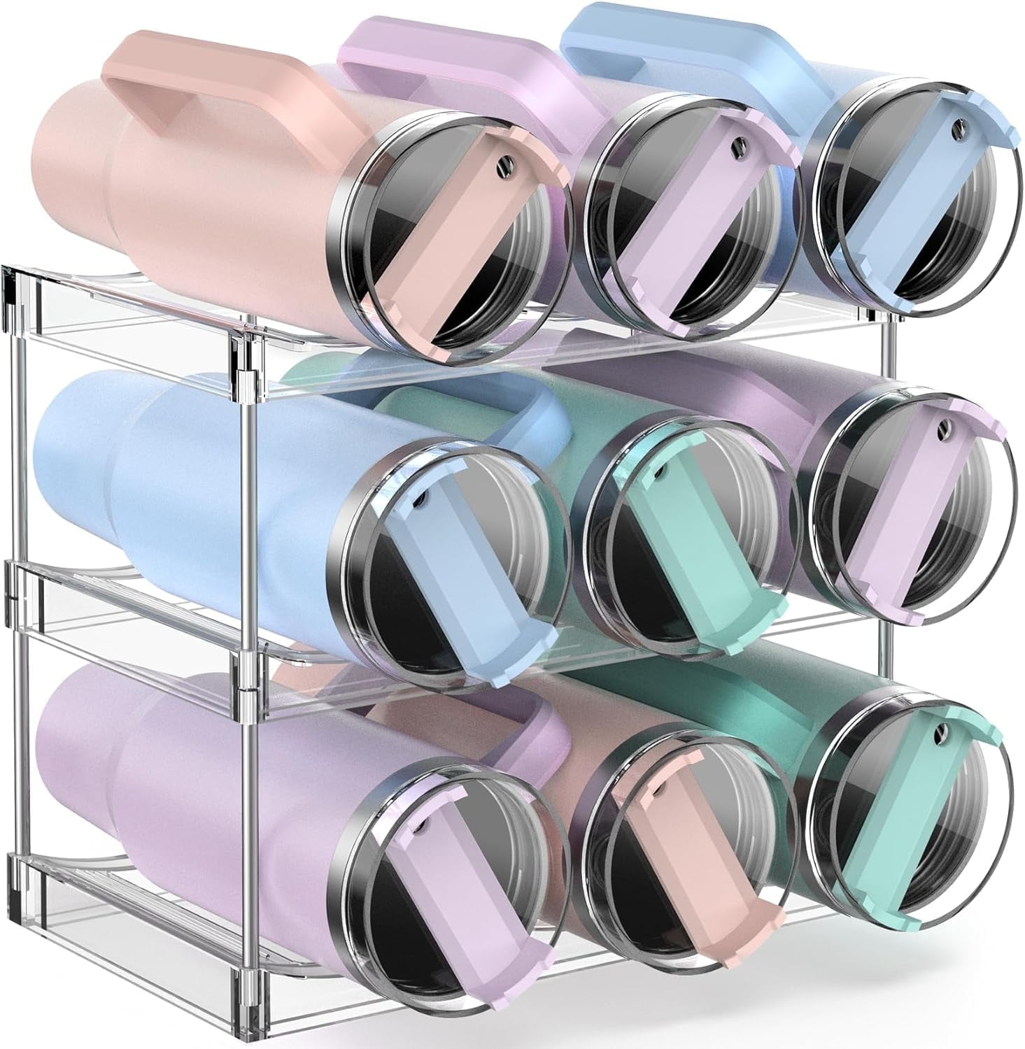 HBlife Upgraded 3-Tier Water Bottle Organizer for Stanley 40 oz Tumbler with Handle, Kitchen Organizer, Clear