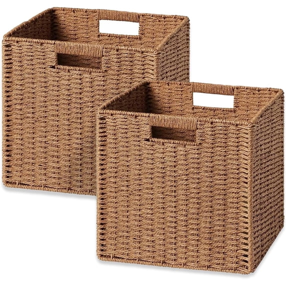 Hand And Rope HBlife Wicker Baskets, 2 Pack Hand-Woven Paper Rope Bins with Wire ...
