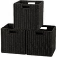 thumbnail image 1 of HBlife Wicker Baskets, Set of 3 Hand-Woven Paper Rope Storage Baskets, Foldable Cubby Storage Bins, Large Wicker Storage Basket for Shelves Pantry Organizing & Decor, Black, 1 of 8