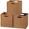 thumbnail image 1 of HBlife Wicker Baskets, Set of 3 Foldable Hand-Woven Paper Rope Storage Baskets, Caramel, 1 of 10
