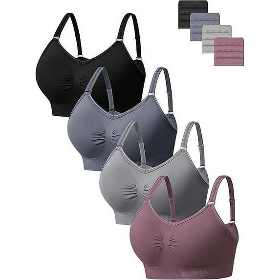 HBlife Wireless Bras for Women Comfortable Cami Bras Women's Bralettes No Underwire Adjustable Seamless Bra 4Pcs Sports Bra