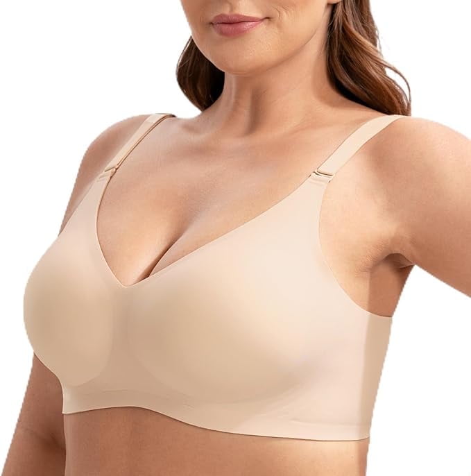 HBlife Wireless Bras for Women No Underwire Comfort Seamless Bra Adjustable V Neck Lift Bralettes with Bra Extender