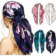 Women's Large Square Satin Bandana Head Scarf Multicolor 4 Pack