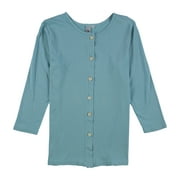 HC Collections Womens 3/4 Sleeve Button Up Shirt, Blue, PM