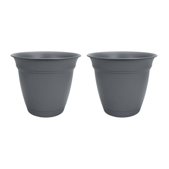 HC Companies 12 In Eclipse Planter w/ Attached Saucer, Warm Gray (2 Pack)