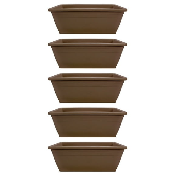 HC Companies 12-Inch Outdoor Plastic Deck Flower Planter Box, Chocolate (5 Pack)