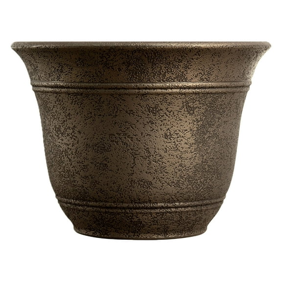 HC Companies 13-Inch Wide Sierra Round Plastic Planter, Nordic Bronze