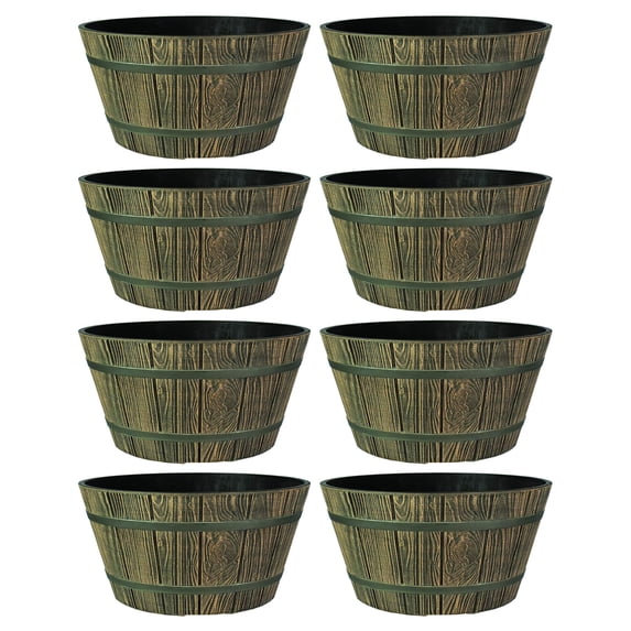 HC Companies 16 Inch Aged Wooden Oak Round Whiskey Barrel Planter (8 Pack)