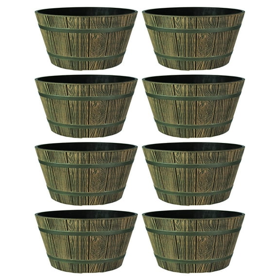 HC Companies 16 Inch Aged Wooden Oak Round Whiskey Barrel Planter (8 Pack)