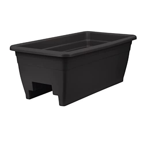 Black 24 Inch Rectangular Plastic Deck Rail Planter