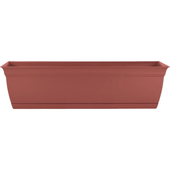 The HC Companies 24 Inch Eclipse Window Planter Box with Drainage Holes & Attached Saucer, Lightweight UV-Resistant Plastic Indoor & Outdoor Planters, 2-Pack Flower Box for Garden & Home Decor, Clay
