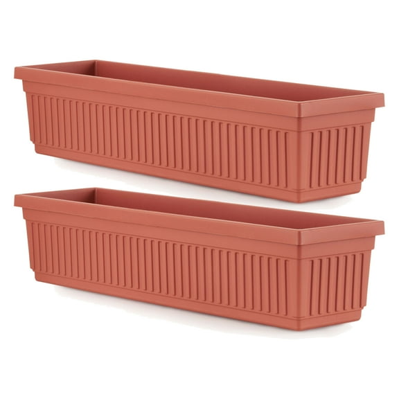 HC Companies 30 Inch Fluted Venetian Flower Window Box, Clay (2 Pack)
