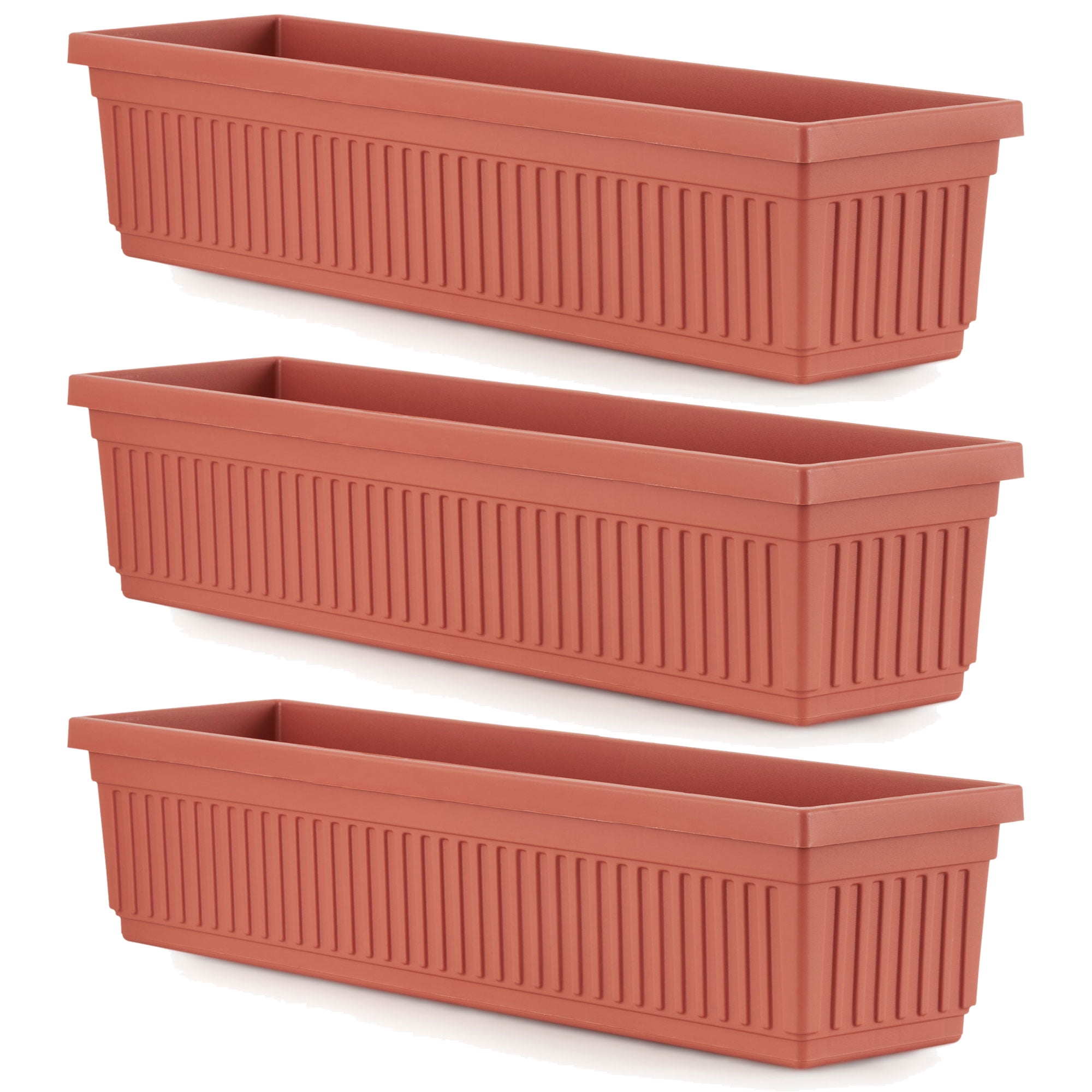 HC Companies 30 Inch Fluted Venetian Flower Window Box, Clay (3 Pack)