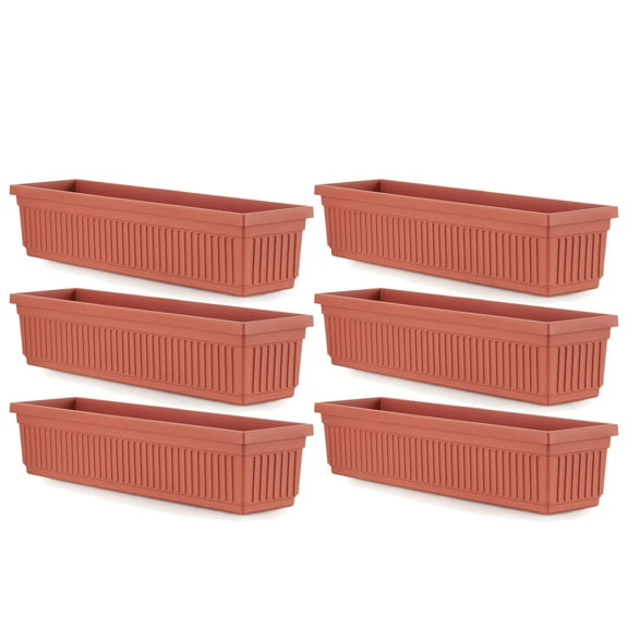 HC Companies 30 Inch Fluted Venetian Flower Window Box, Clay (6 Pack)