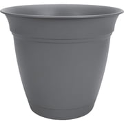 The HC Companies 6 Inch Eclipse Round Planter Pots with Drainage Holes & Attached Saucer, Lightweight UV-Resistant Plastic Indoor Outdoor Planters, 4-Pack Flower Pots for Garden Home Decor, Warm Gray