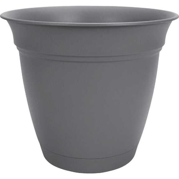 The HC Companies 8 Inch Eclipse Round Planter Pots with Drainage Holes & Attached Saucer, Lightweight UV-Resistant Plastic Indoor Outdoor Planters, 4-Pack Flower Pots for Garden Home Decor, Warm Gray