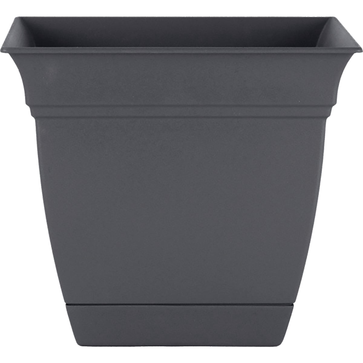 The HC Companies 8 Inch Eclipse Square Planter Pots with Drainage Holes & Attached Saucer, Lightweight UV-Resistant Plastic Indoor Outdoor Planters, 4-Pack Flower Pots for Garden Home Decor, Warm Gra