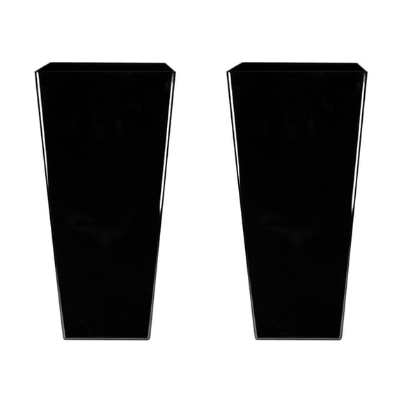 HC Companies Cascade 15" Square Watering Flower Pot, Black Onyx (2 Pack)