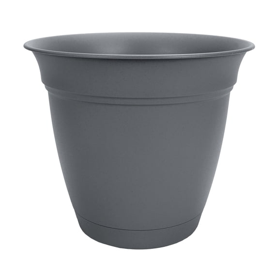 HC Companies ECA12000 12 In Eclipse Planter w/ Attached Saucer, Warm Gray