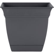 The HC Companies Eclipse Square Plastic Planter w/ Attached Saucer - Outdoor & Indoor Plant Pot with Drainage Holes - Lightweight, UV-Resistant Plastic Pots For Plants 8" Warm Gray, Pack of 1