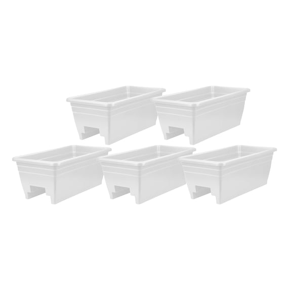 The HC Companies 24 in Plastic Deck Rail Box Planter, White, 5 Pack with drainage holes