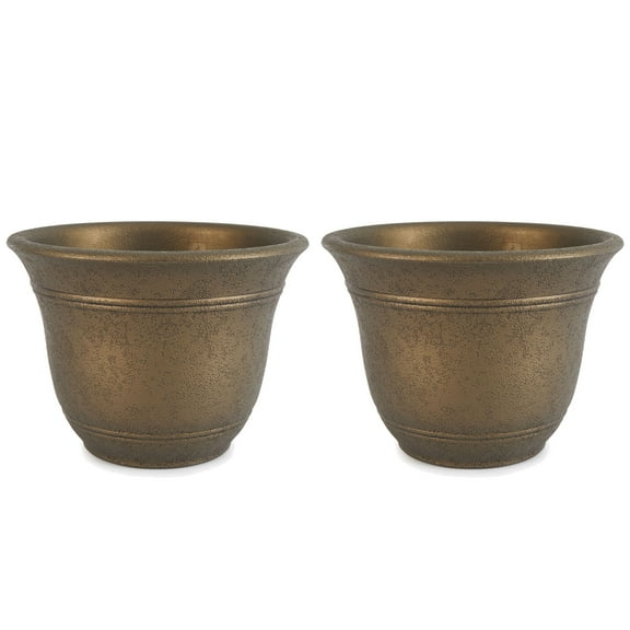 HC Companies Sierra 10 Inch Garden Planter Pot, Celtic Bronze (2 Pack)