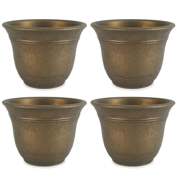 HC Companies Sierra 10 Inch Garden Planter Pot, Celtic Bronze (4 Pack)