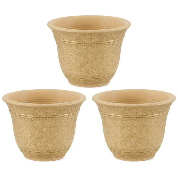 HC Companies Sierra 10 Inch Round Garden Planter Pot (3 Pack)