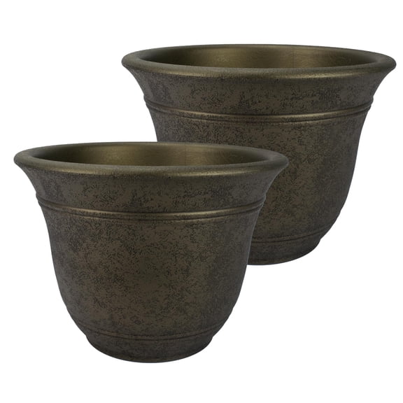 The HC Companies Sierra Round Self-Watering Pot - Lightweight Plastic Planter for Herbs & More - Durable Plant Pots for Indoor Plants & Outdoor Plants 10 Celtic Bronze, Pack of 2