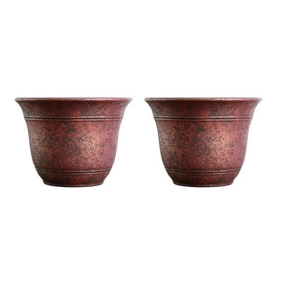 The HC Companies Sierra Round Self-Watering Pot - Lightweight Plastic Planter - 16 Rustic Redstone, Pack of 2
