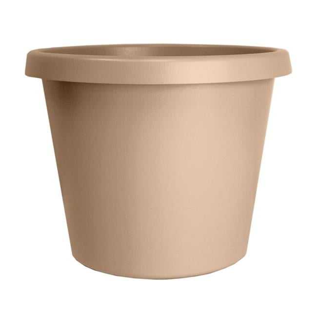 12-Inch Sandstone Round Plastic Planter with Rolled Rim